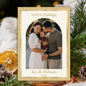 レトロ金ゴールドプレイドアーチフォトクリスマスハッピー シーズンカード