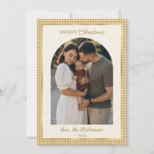 レトロ金ゴールドプレイドアーチフォトメリークリスマス シーズンカード (正面)