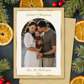 レトロ金ゴールドプレイドアーチフォトメリークリスマス シーズンカード