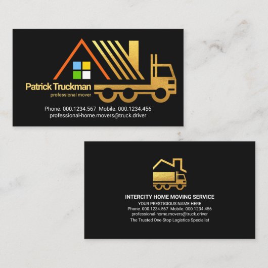 レトロ金ゴールドホーム移動トラック 名刺 (正面/裏面)