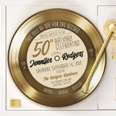 レトロ金ゴールドレコード写真50th誕生日パーティー 招待状