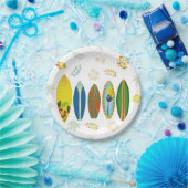 レトロ金ゴールド熱帯沿岸サーフボード ペーパープレート (パーティー)