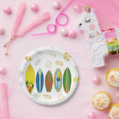 レトロ金ゴールド熱帯沿岸サーフボード ペーパープレート (パーティー)