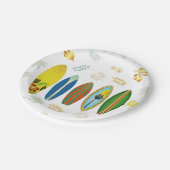 レトロ金ゴールド熱帯沿岸サーフボード ペーパープレート (アングル)