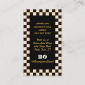 レトロ金ゴールド白黒チェスボードレッドローズ 名刺 (裏面)