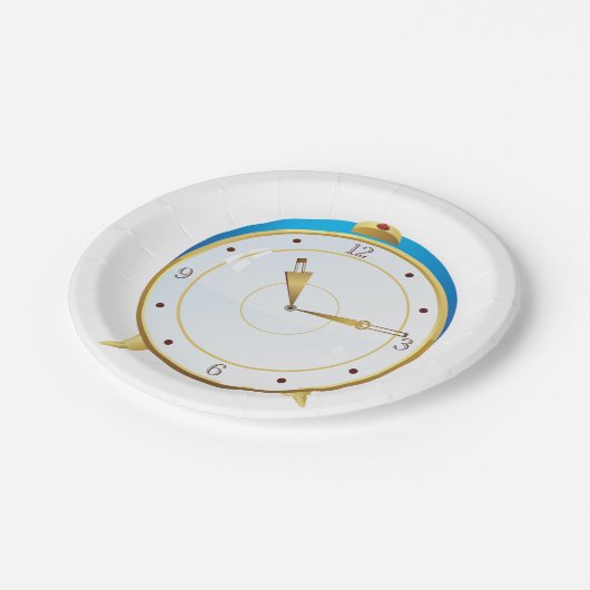 レトロ金ゴールド目覚まし時計とブルートリム時計 ペーパープレート (アングル)