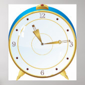 レトロ金ゴールド目覚まし時計とブルートリム時計 ポスター (正面)