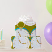 レトロ金ゴールド目覚まし時計とブルートリム時計 ラッピングペーパー