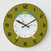 レトロ金ゴールド目覚まし時計とブルートリム時計 ラージ壁時計 (正面)