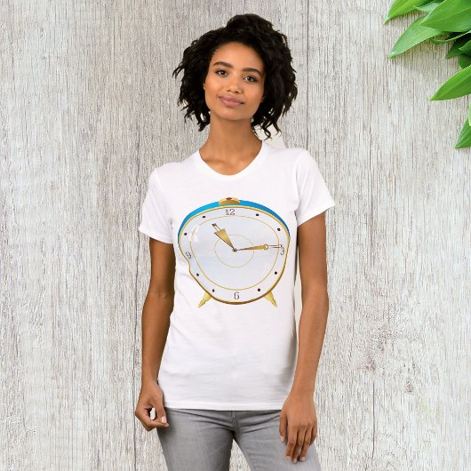 レトロ金ゴールド目覚まし時計とブルートリム時計 Tシャツ