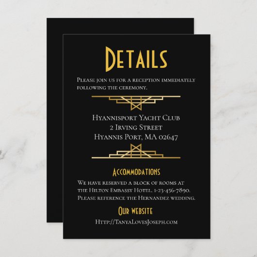 レトロ金ゴールド素晴らしブラック詳細結婚ズカード エンクロージャーカード (正面/裏面)