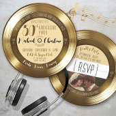 レトロ金ゴールド記録写真50周年記念パーティー 招待状