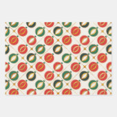 レトロ金ゴールド、緑と赤のクリスマス ラッピングペーパーシート (正面3)