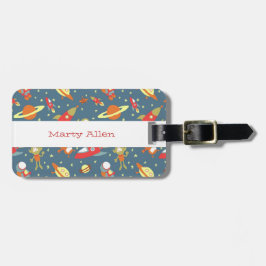 レトロ銀河系宇宙ロケットと宇宙飛行士 ラゲッジタグ