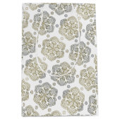 レトロ銀金ゴールド花模様 ミディアムペーパーバッグ (正面)