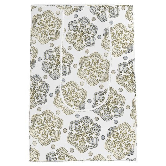 レトロ銀金ゴールド花模様 ミディアムペーパーバッグ (裏面)