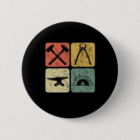 レトロ鍛冶シンボルアンビルフォージファリアギフト 缶バッジ (正面)