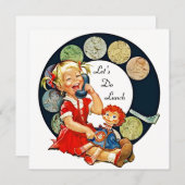 レトロ長い間の友達にランチ招待状をしよう 招待状 (正面/裏面)