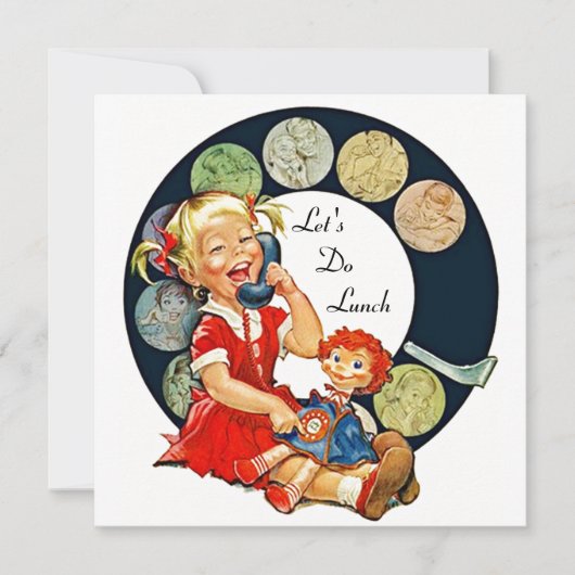 レトロ長い間の友達にランチ招待状をしよう 招待状 (正面)