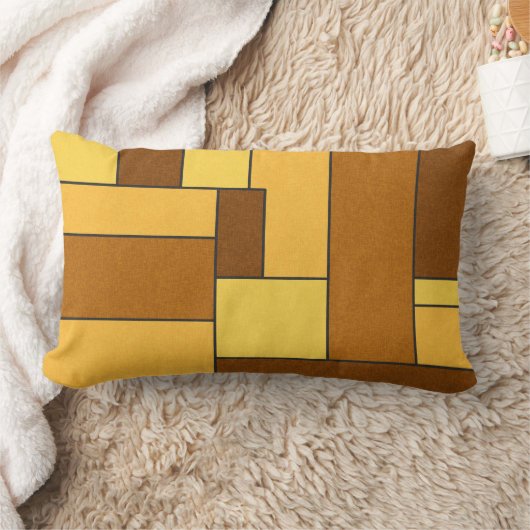 レトロ長方形ブラウンイエローオレンジ模様TEM ランバークッション (ブランケット)