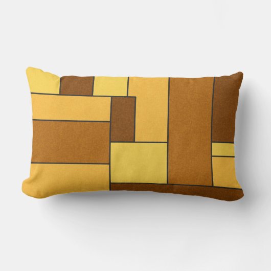 レトロ長方形ブラウンイエローオレンジ模様TEM ランバークッション (正面)