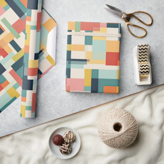 レトロ長方形抽象芸術ミッドセンチュリーモダン ラッピングペーパー (クラフト)