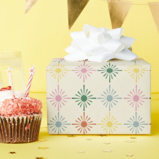 レトロ開花幾何フローラプリント パターン（の模様が）ある ラッピングペーパー (誕生日パーティー)