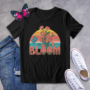 レトロ開花蝶とワイルドフラワーシャツ トライブレンドTシャツ