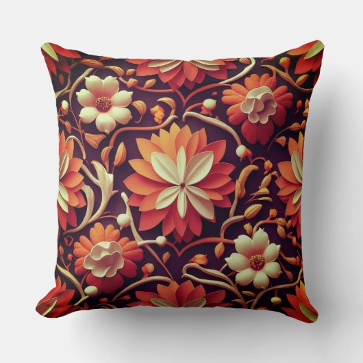 「レトロ開花 – シームレスなフローラルパターン クッション (正面)