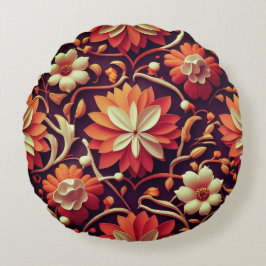 「レトロ開花 – シームレスなフローラルパターン ラウンドクッション