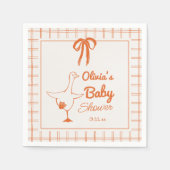 レトロ間抜けグース手引きリボン赤ちゃんシャワー スタンダードカクテルナプキン (正面)