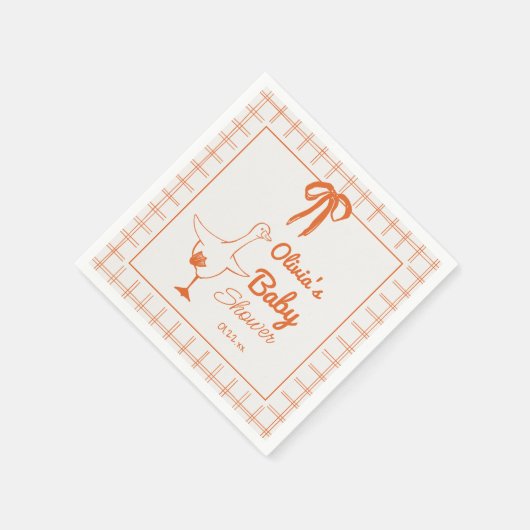 レトロ間抜けグース手引きリボン赤ちゃんシャワー スタンダードカクテルナプキン (角)