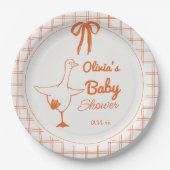 レトロ間抜けグース手引きリボン赤ちゃんシャワー ペーパープレート (正面)