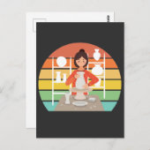 レトロ陶芸女性電気窯 ポストカード (正面/裏面)