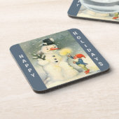 レトロ雪だるまと小妖精や小人クリスマス コースター (左側)