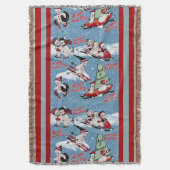 レトロ雪だるまウィンタースポーツオンブルー スローブランケット (正面縦)