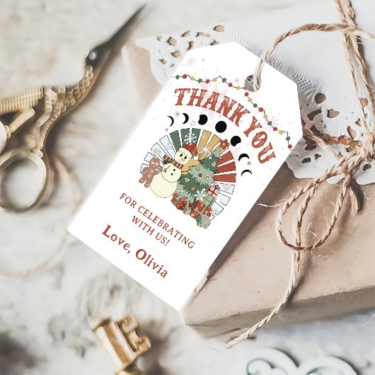 レトロ雪だるまクリスマスツリー誕生日の好意 ギフトタグ