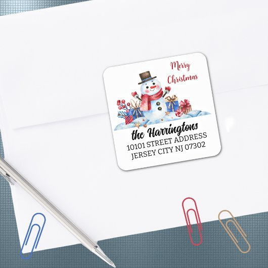レトロ雪だるまクリスマス差出人住所エンビーシール スクエアシール