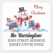 レトロ雪だるまクリスマス差出人住所エンビーシール スクエアシール (正面)