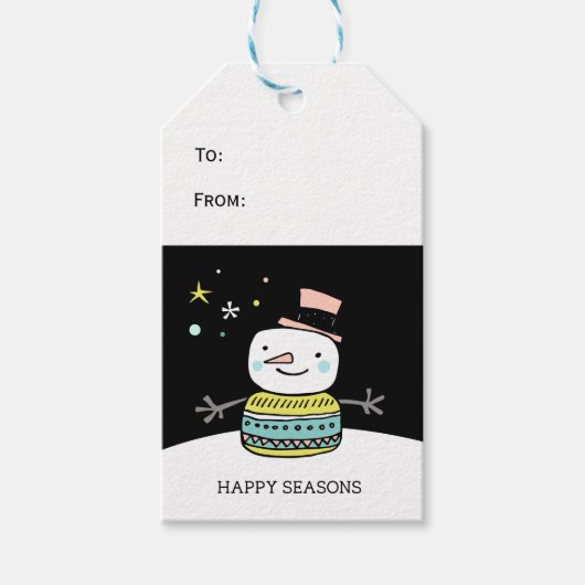 レトロ雪だるまハッピーシーズンクリスマス ギフトタグ (正面)
