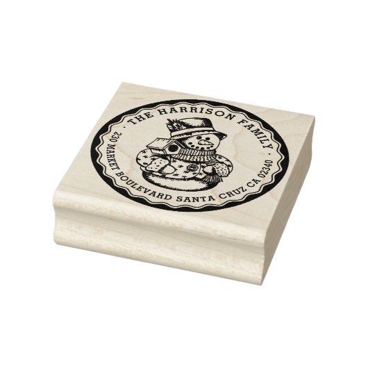 レトロ雪だるまラウンドファミリー名&差出人住所 ラバースタンプ (スタンプ)