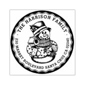 レトロ雪だるまラウンドファミリー名&差出人住所 ラバースタンプ (インプリント)