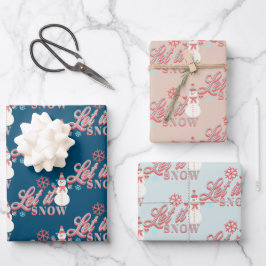 レトロ雪だるまレットイットスノータイポグラフィクリスマス ラッピングペーパーシート