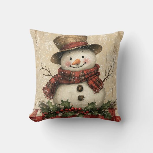 レトロ雪だるま装飾用クッション クッション (正面)