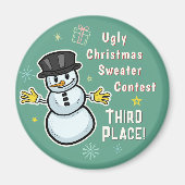 レトロ雪だるま醜いクリスマスセーターコンテスト3rd マグネット (正面)
