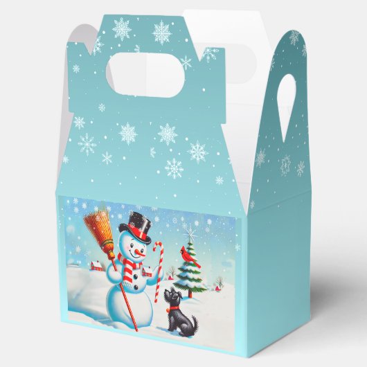 レトロ雪だるま、かわいい犬、赤い（鳥）ショウジョウコウカンチョウと木 フェイバーボックス (オープン)