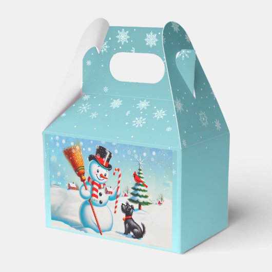 レトロ雪だるま、かわいい犬、赤い（鳥）ショウジョウコウカンチョウと木 フェイバーボックス (正面サイド)