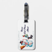 レトロ雪だるま、かわいい犬、赤い（鳥）ショウジョウコウカンチョウと木 ラゲッジタグ (裏面縦)