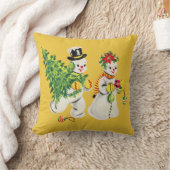 レトロ雪だるま クッション (ブランケット)