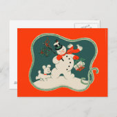 レトロ雪だるま ポストカード (正面/裏面)